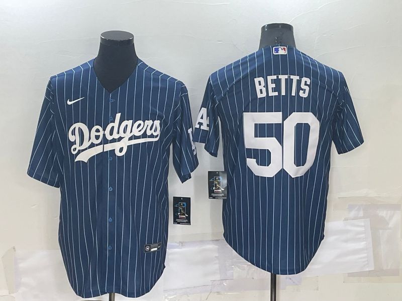 Men Los Angeles Dodgers 50 Betts Blue Stripe Throwback Nike 2022 MLB Jersey